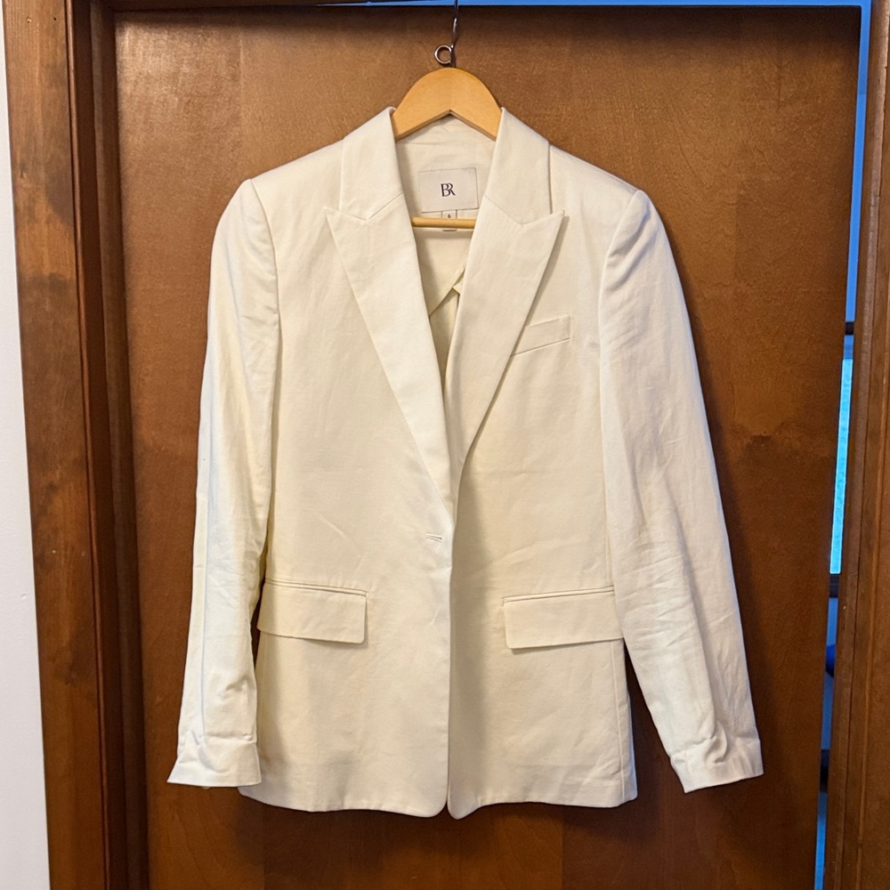 Banana Republic White Cotton/Linen Unlined Blazer